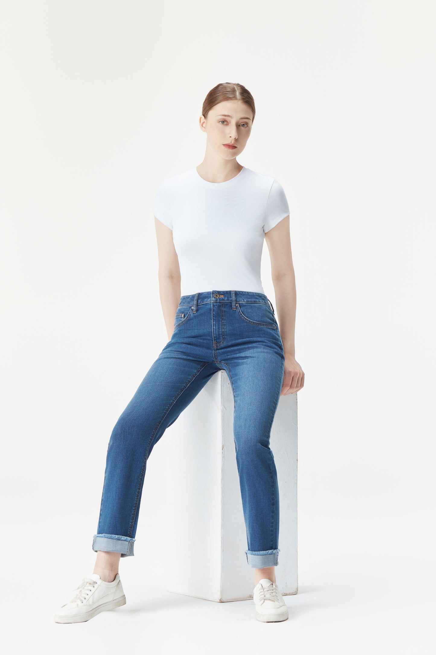 Women's Frayed Hem Slim Straight-Leg Jeans | Made to Measure